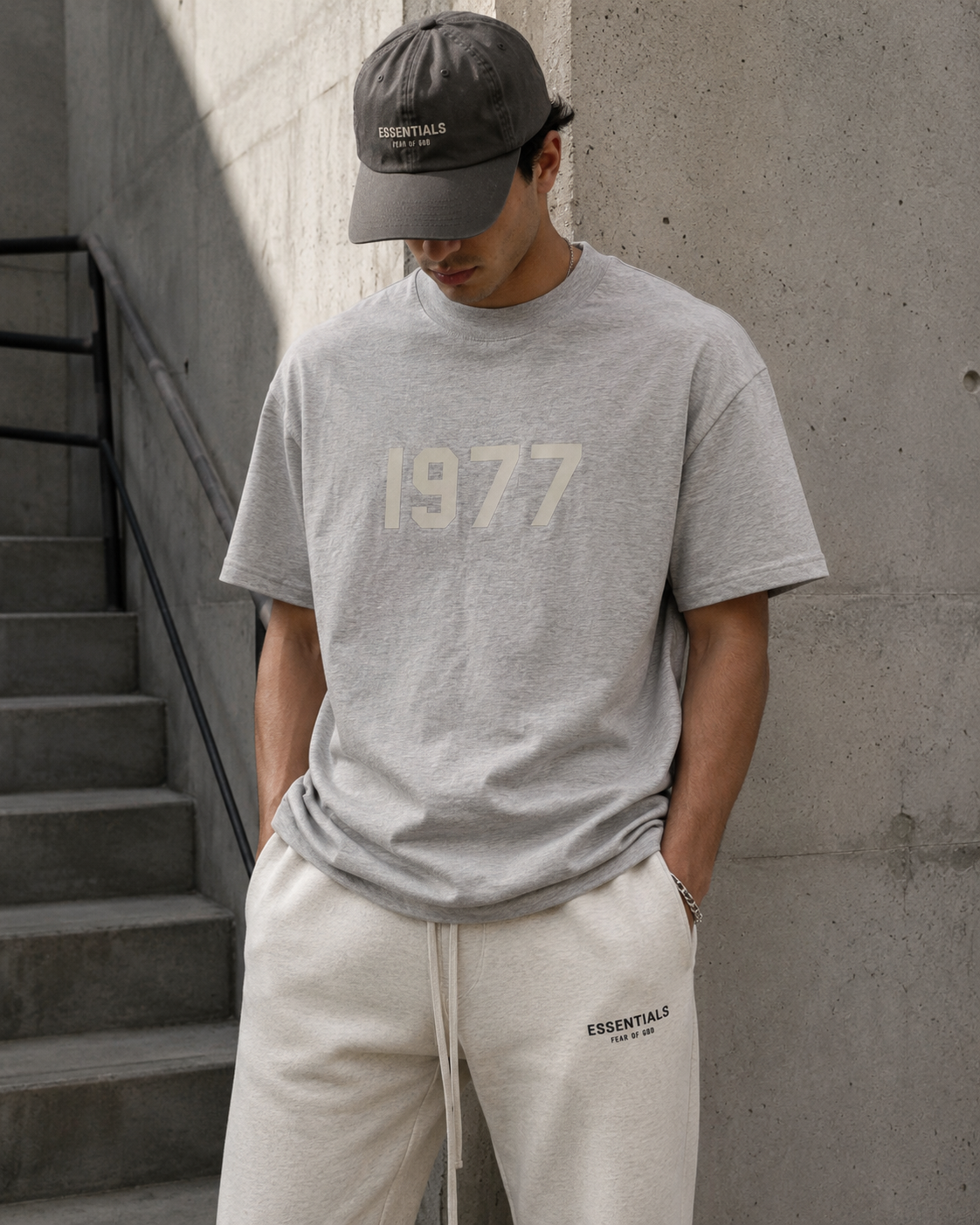Fear of God Essentials “1977” Tee – Light Oatmeal – Size M