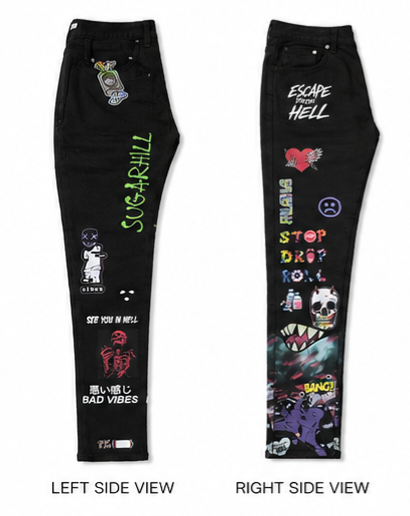 Sugarhill Escape Reality "Bad Vibes" Graphic Denim Jeans – Black – Size 36