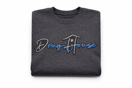 DrugHouse Embroidered Patch Crewneck Sweatshirt – Heather Grey(Small)
