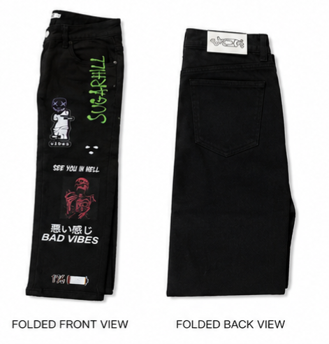 Sugarhill Escape Reality "Bad Vibes" Graphic Denim Jeans – Black – Size 36