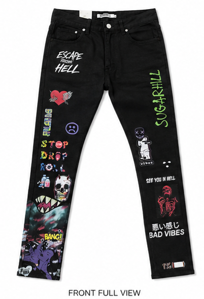 Sugarhill Escape Reality "Bad Vibes" Graphic Denim Jeans – Black – Size 36